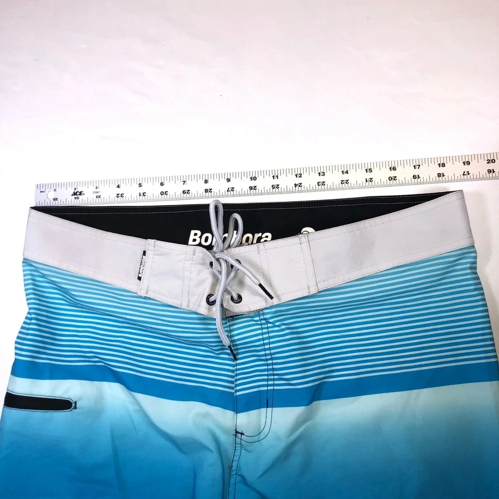 Bombora Mens XL Blue Ombre Striped Board Shorts Stretch Swim Trunks Pocket